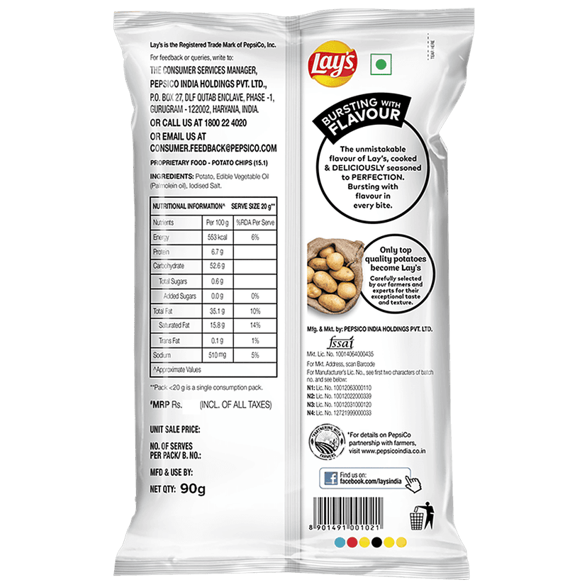 Lays Potato Chips - Classic Salted Flavour, Crunchy Snacks, 90 G view 2
