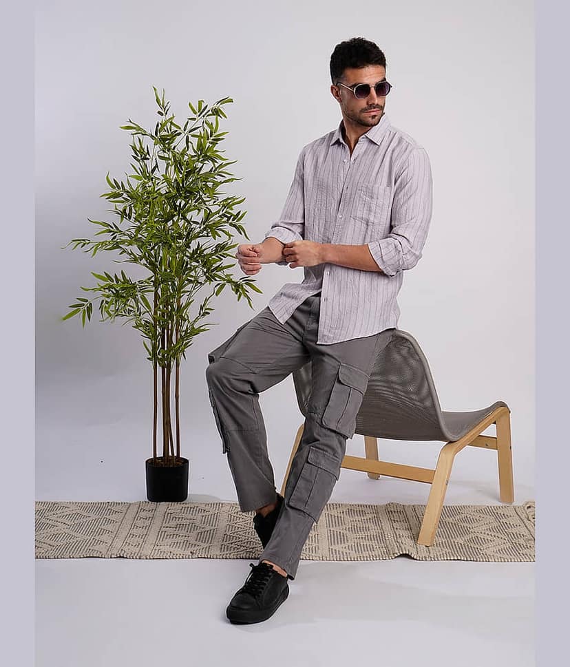 IVOC Polyester Slim Fit Striped Full Sleeves Men's Casual Shirt - Beige ( Pack of 1 ) view 7
