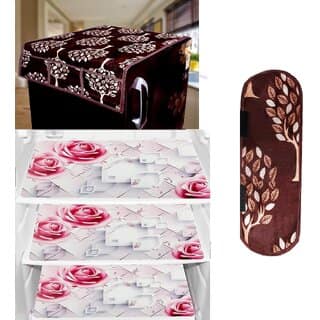 REVEXO Polyester Floral Pattern Fridge Covers