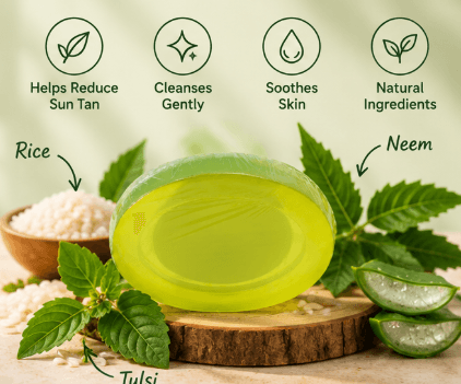 Handmade Rice Sun Tan and Neem Tulsi Soap for Natural Skin Care view 2