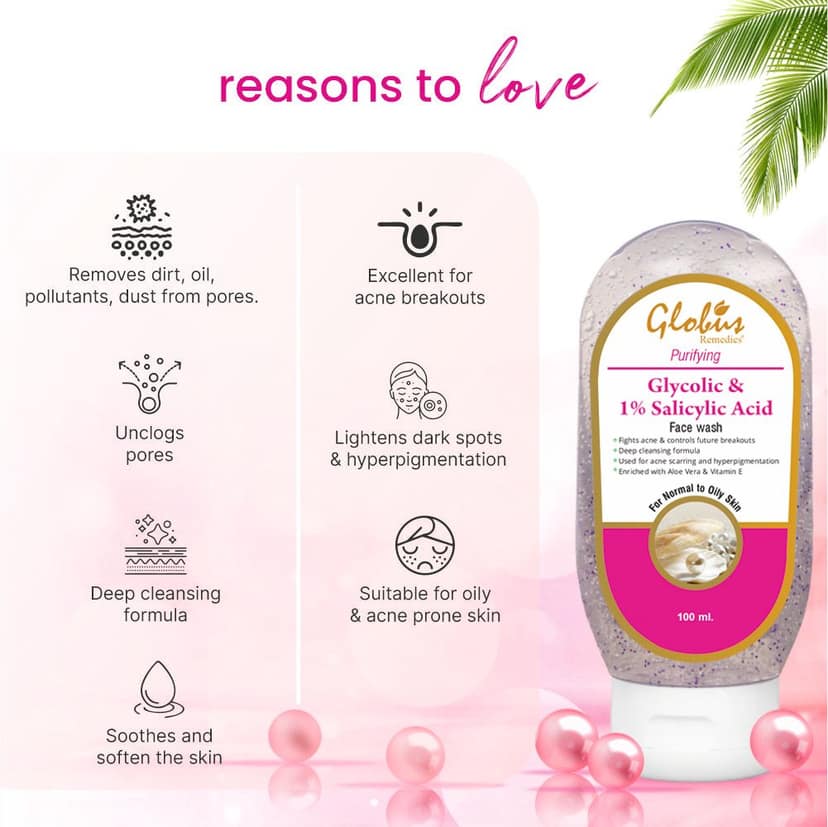 Globus Remedies Anti Acne Glycolic & 1% Salicylic Acid Face wash, For Oily & Acne Prone Skin, 100 ml view 3