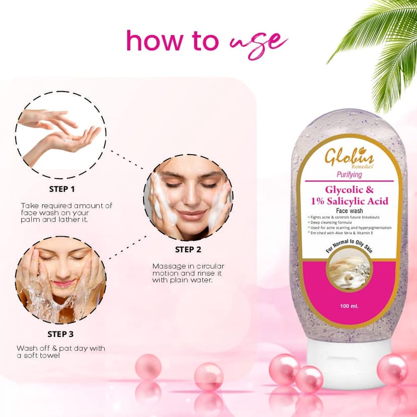 Globus Remedies Anti Acne Glycolic & 1% Salicylic Acid Face wash, For Oily & Acne Prone Skin, 100 ml view 5