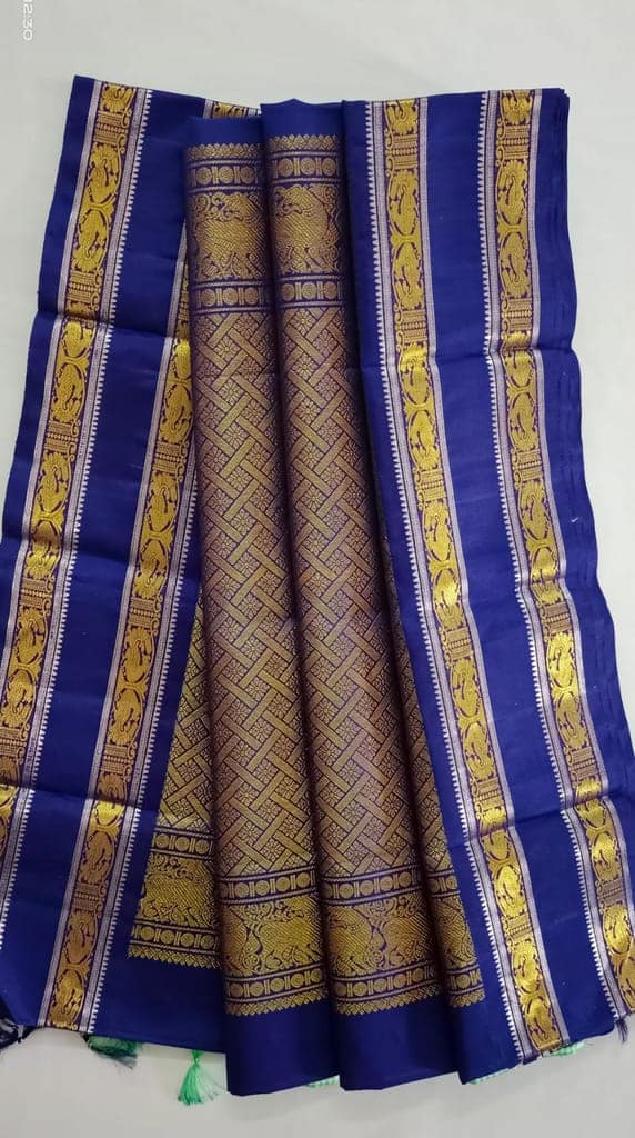 NVBS009-Checked light green and dark blue color saree view 3