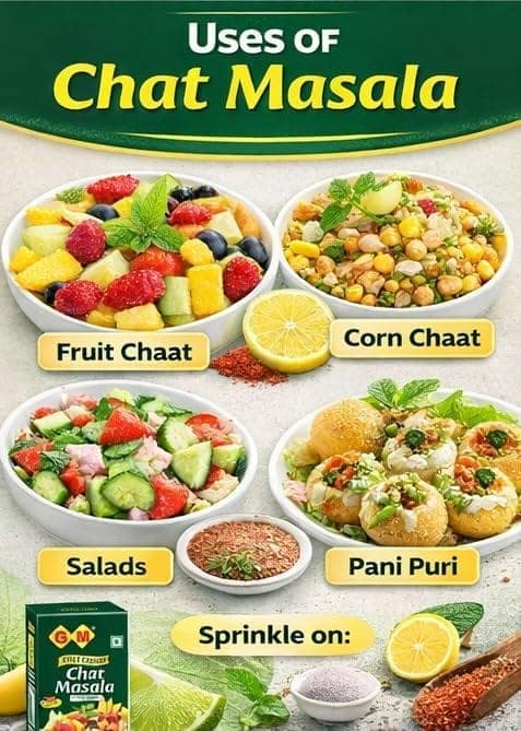 GM Foods Chat Masala 100 grams (PACK OF - 1)| Tangy & Zesty Indian Spice Mix | Roasted Masala Powder | Authentic Indian Flavour | Add Instant Flavour to Fruits, Salads, Chaats & Snacks | Ready-to-Use | No Preservatives view 3
