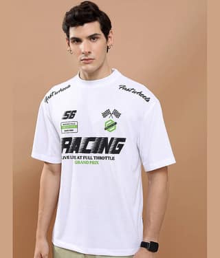 Highlander Men Polyester Oversized Fit Printed T-Shirt ( White )