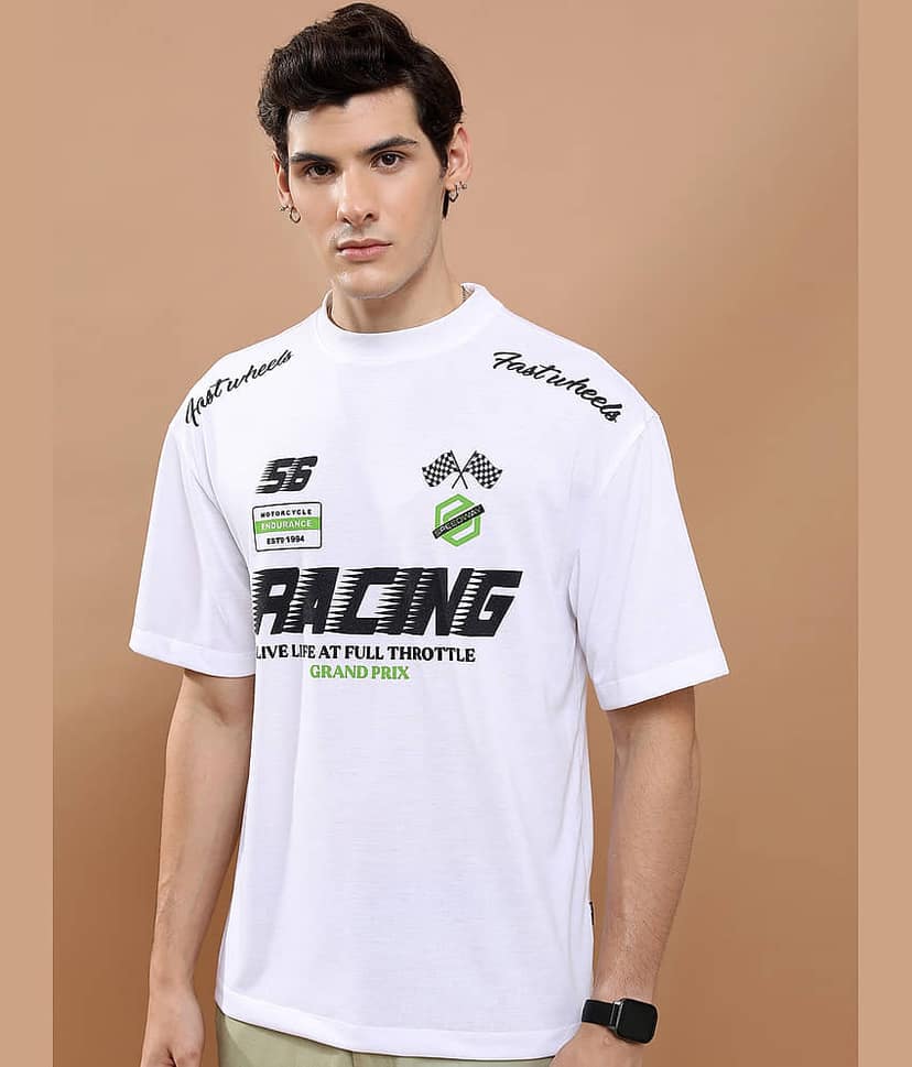 Highlander Men Polyester Oversized Fit Printed T-Shirt ( White )