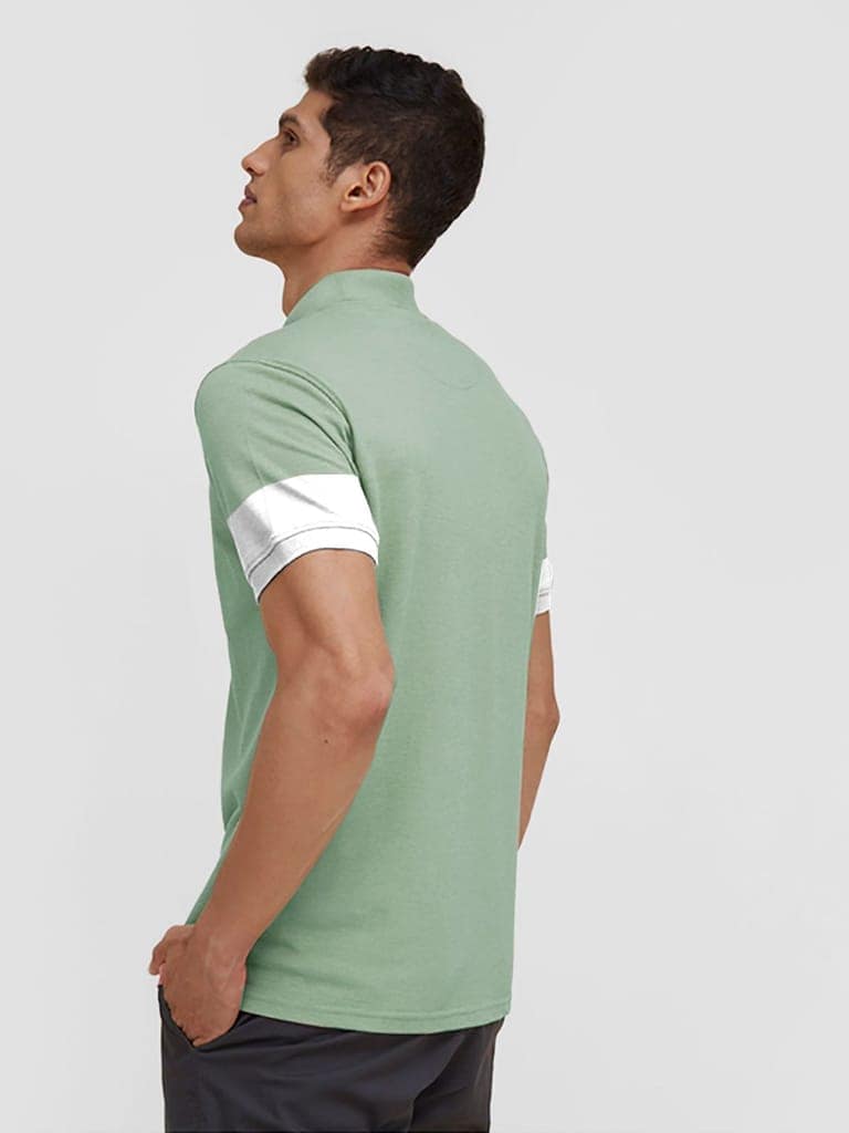 Men Solid Cotton Contrast Sleeve Tipping Slim Fit Polo T-shirt view 4