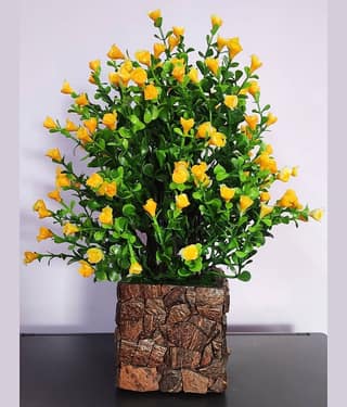 BAARIG - Yellow Rose Artificial Flowers With Pot ( Pack of 1 )