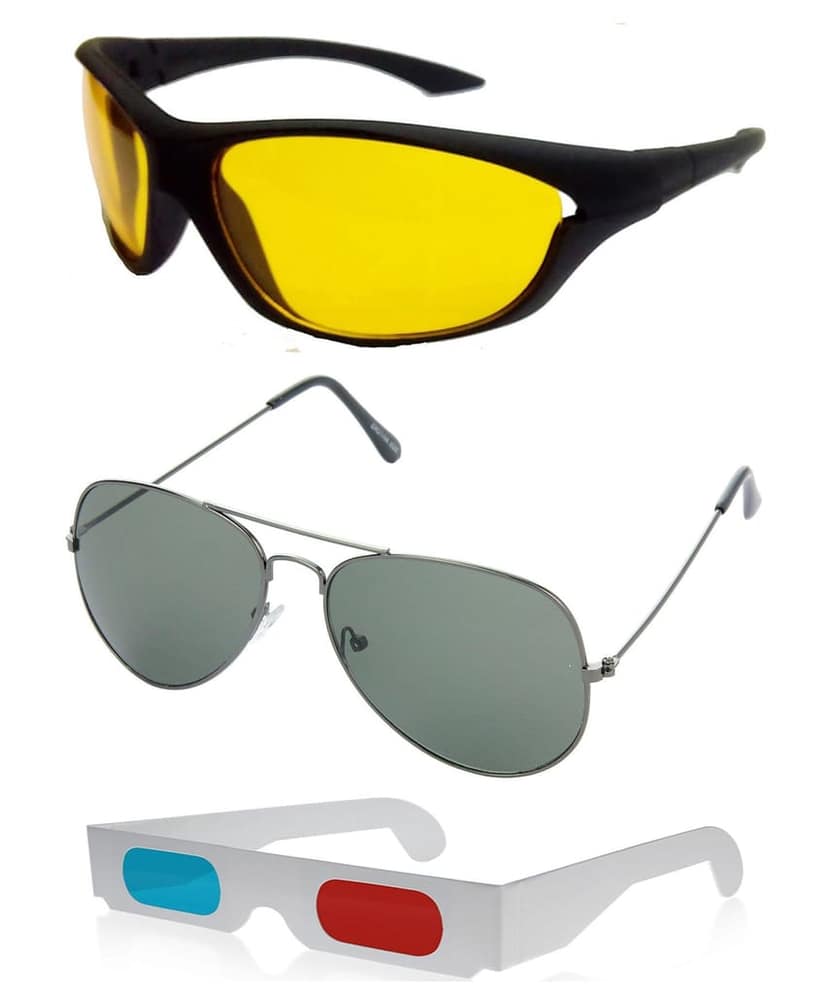 HRINKAR Sport And Pilot Stylish Sunglasses For Men And Women (Yellow And Green Lens | Black And Grey Frame - HCMB343) With Free Paper 3D Glass