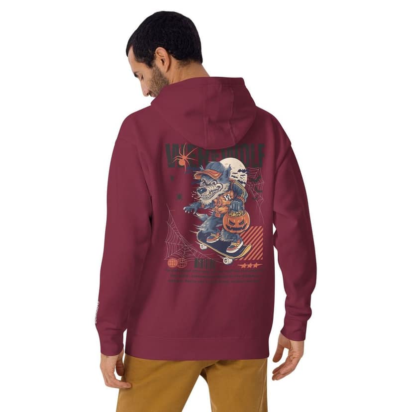 Clothikoo Premium Wolf Printed Edition Hoodie (400 GSM, Maroon Colour) view 6