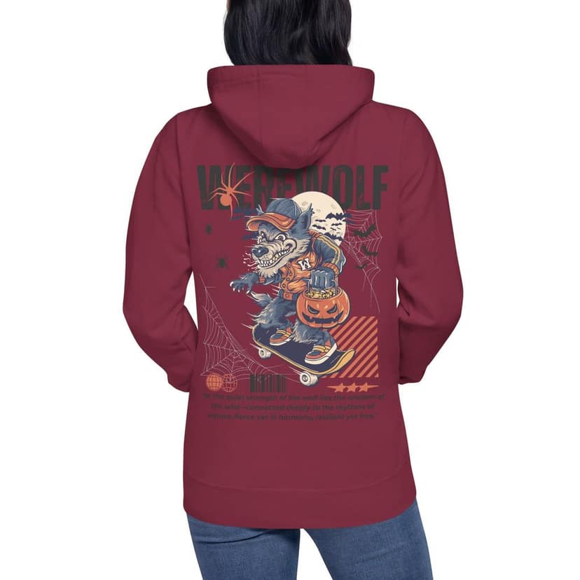 Clothikoo Premium Wolf Printed Edition Hoodie (400 GSM, Maroon Colour) view 7