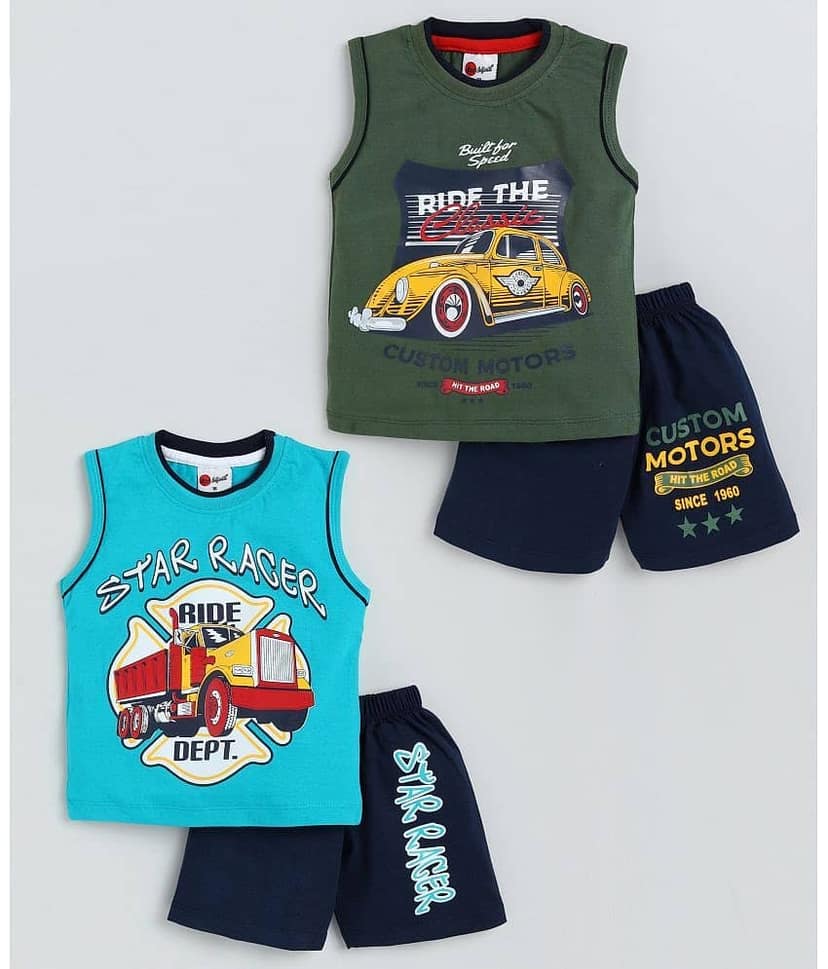 Mars Infiniti Pack of 3 Boys Cotton T-Shirt & Shorts Set ( Light Blue )