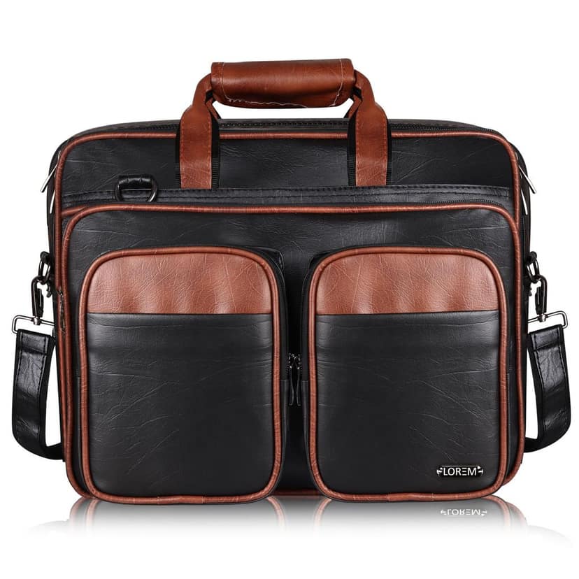 LOREM Tan & Black Color Faux Leather 28L Laptop Messenger Bag For Men BG96