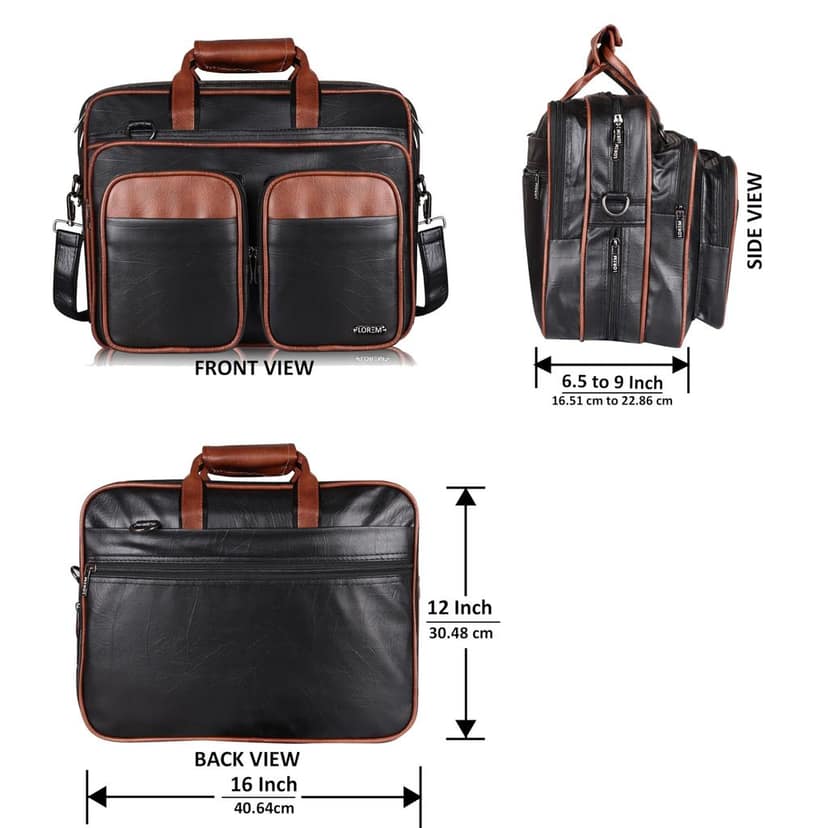 LOREM Tan & Black Color Faux Leather 28L Laptop Messenger Bag For Men BG96 view 3