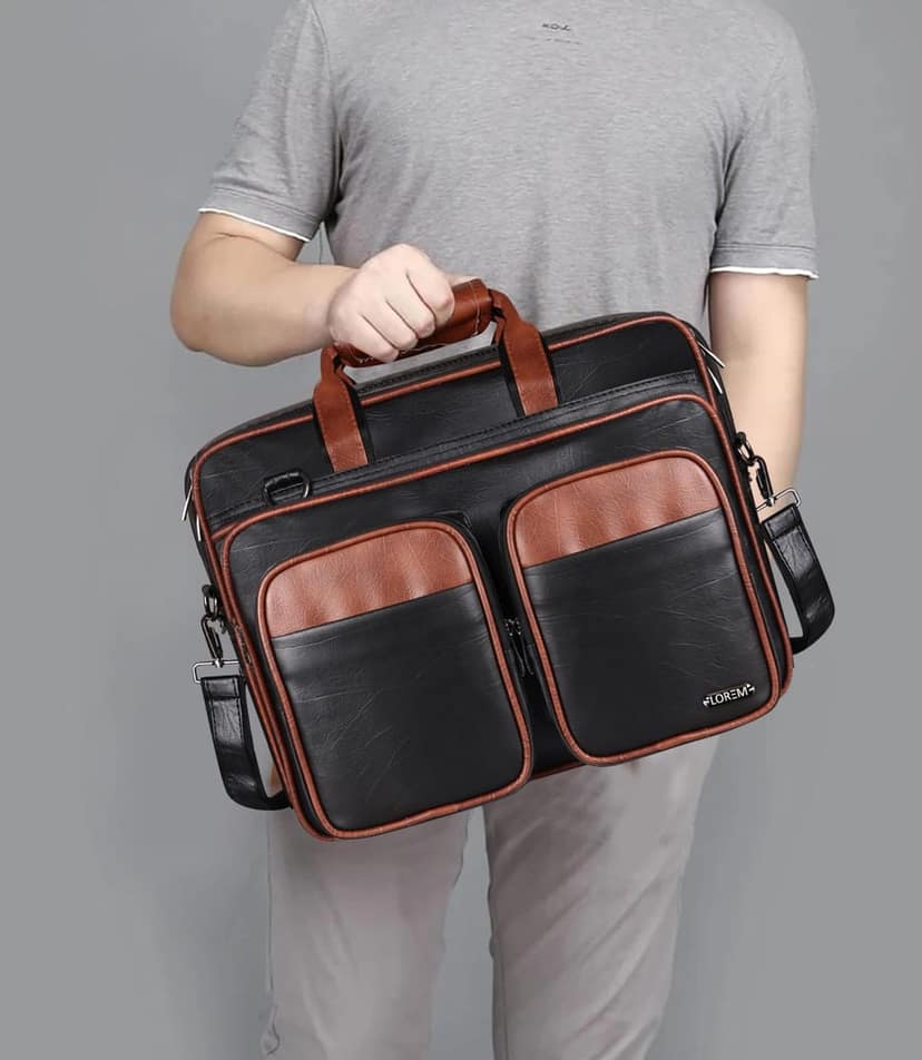LOREM Tan & Black Color Faux Leather 28L Laptop Messenger Bag For Men BG96 view 7