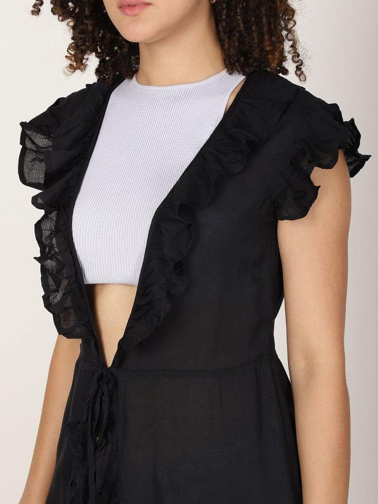 Long Ruffled Kimono shrug With Waist Tie Belt view 5