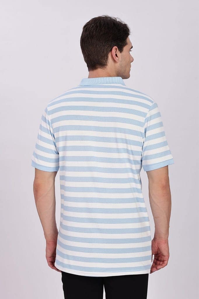 Puff Cotton Sky Blue & White Striped Polo view 3
