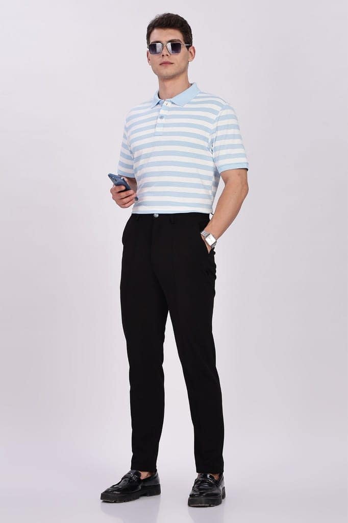 Puff Cotton Sky Blue & White Striped Polo view 6