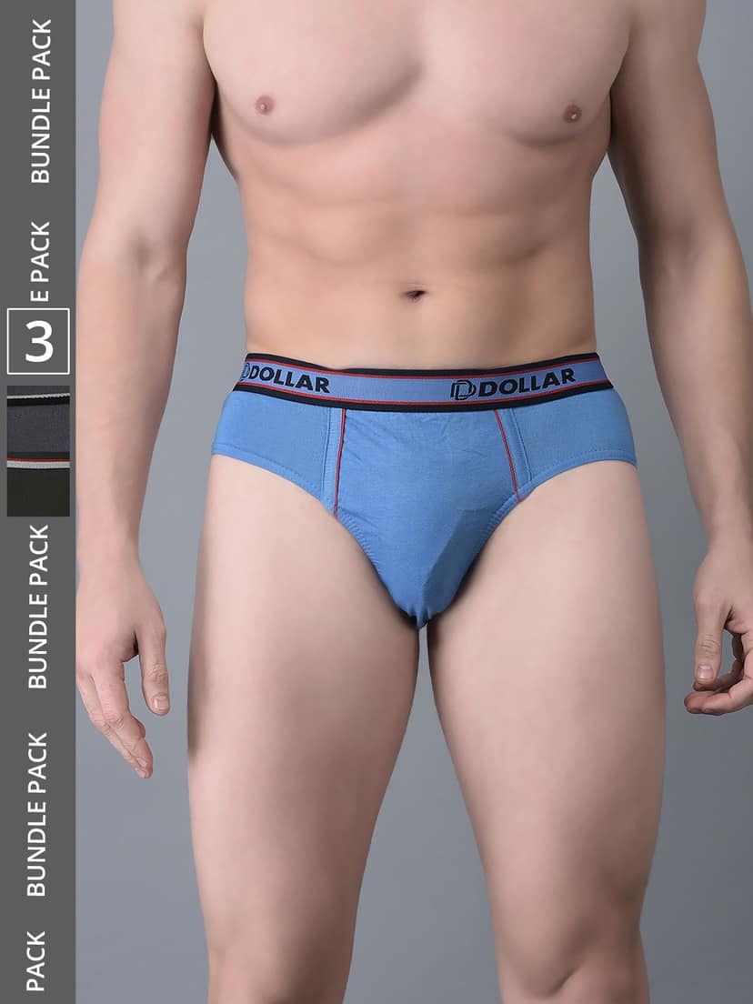 Men's Assorted Pack of 3 Combed Cotton Solid Brief With Anti-Microbial Odour Control
