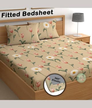CG HOMES Cotton 1 Double Fitted Bedsheet with 2 Pillow Covers ( 220 cm x 220 cm ) , Brown