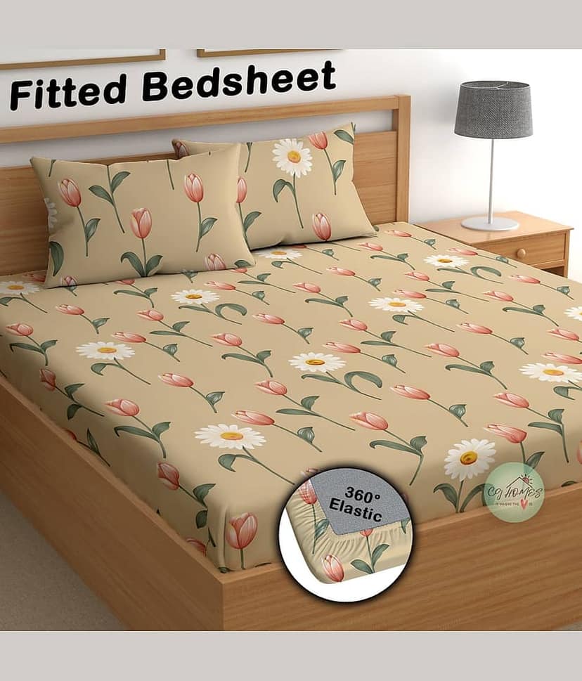 CG HOMES Cotton 1 Double Fitted Bedsheet with 2 Pillow Covers ( 220 cm x 220 cm ) , Brown