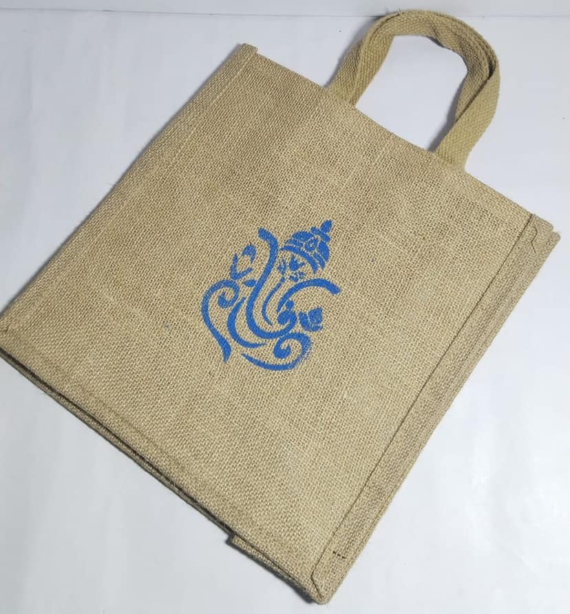 Handcrafted Jute Bag with Blue Ganesh Design view 2