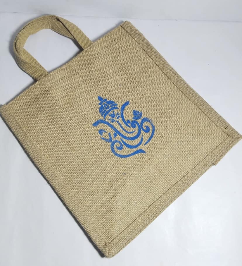 Handcrafted Jute Bag with Blue Ganesh Design view 3