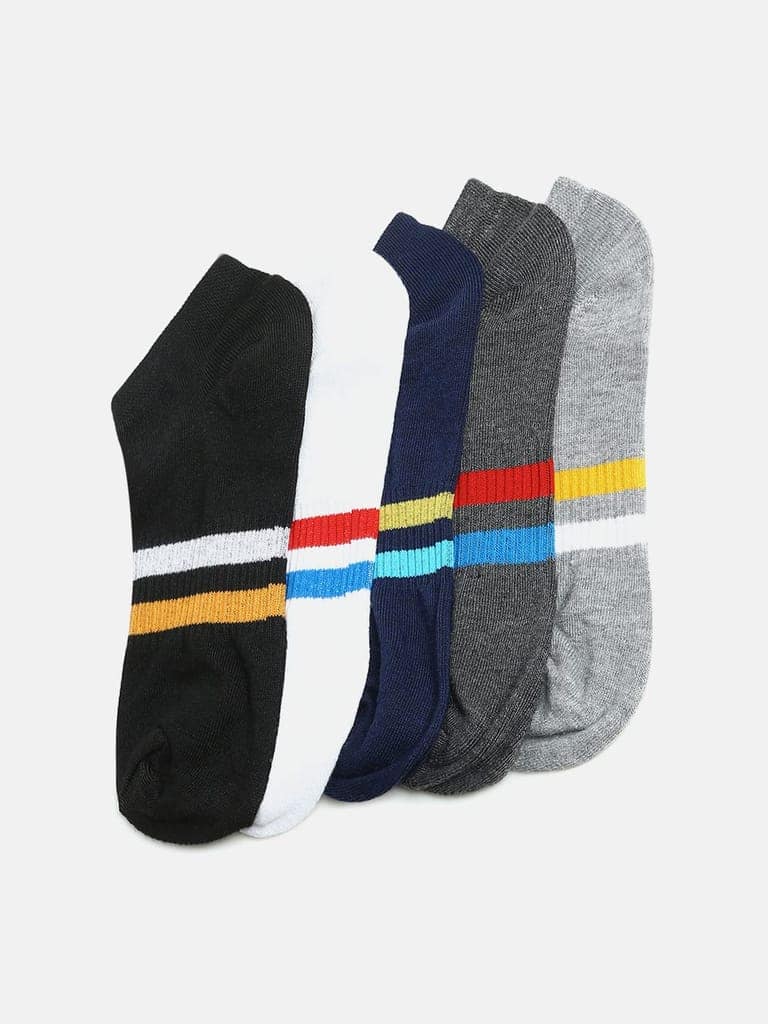 Kolor Fusion Men & Women Striped Low Cut Cotton Ankle Length Sneaker Socks (Pack Of 5) view 8