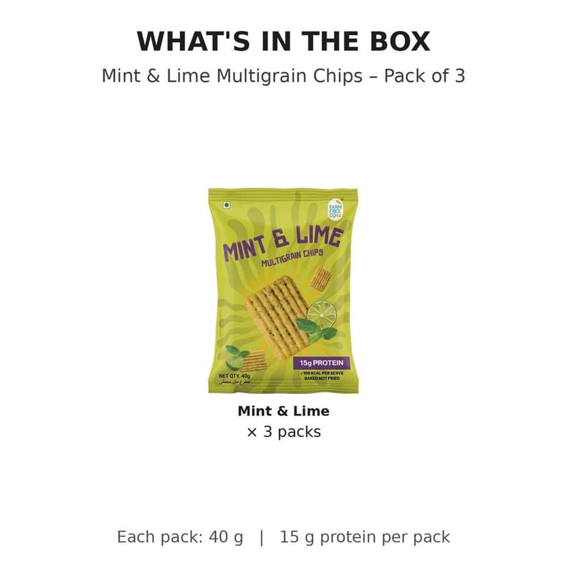 FarmFresco Mint & Lime Protein Multigrain Chips 40g (Pack of 3) view 2