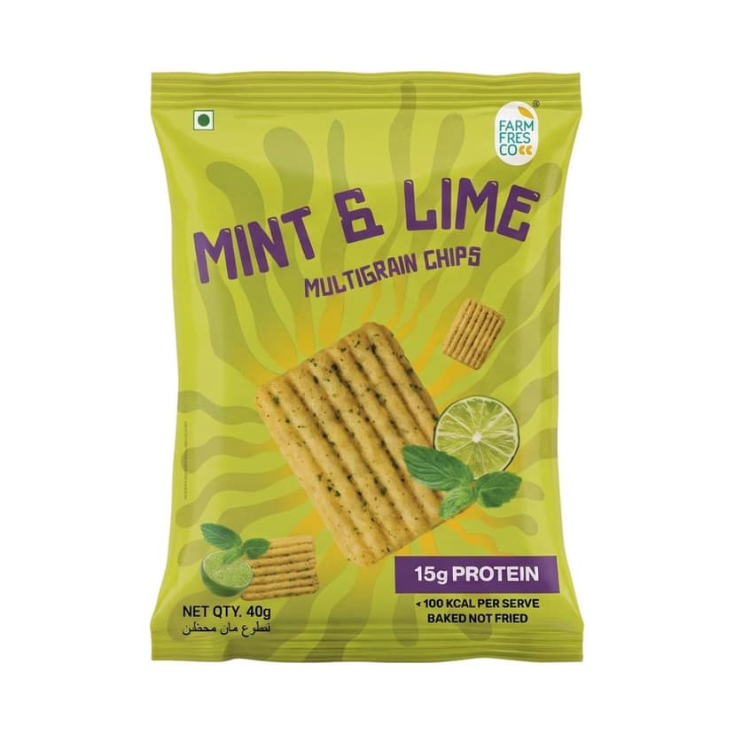 FarmFresco Mint & Lime Protein Multigrain Chips 40g (Pack of 3) view 3