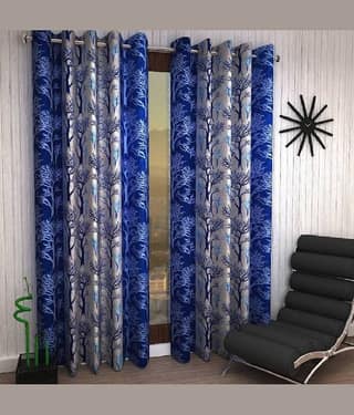 N2C Home Floral Semi-Transparent Eyelet Curtain 7 ft ( Pack of 2 ) - Blue