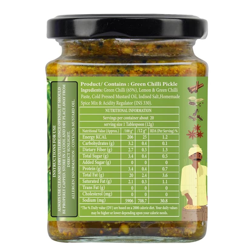 Organic Nation Green Chilli Pickle � Pahadi Hari Mirch |Homestyle Indian Pickle | Authentic Traditional Taste | No Preservatives | 250g view 7