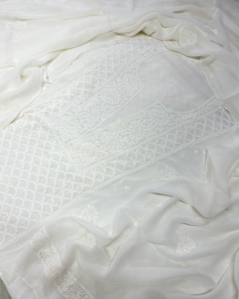 Pure Georgette Kurti White Color with heavy Chikankari work Dupatta-1668 view 2