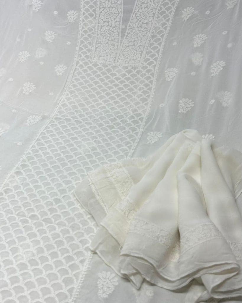 Pure Georgette Kurti White Color with heavy Chikankari work Dupatta-1668 view 3