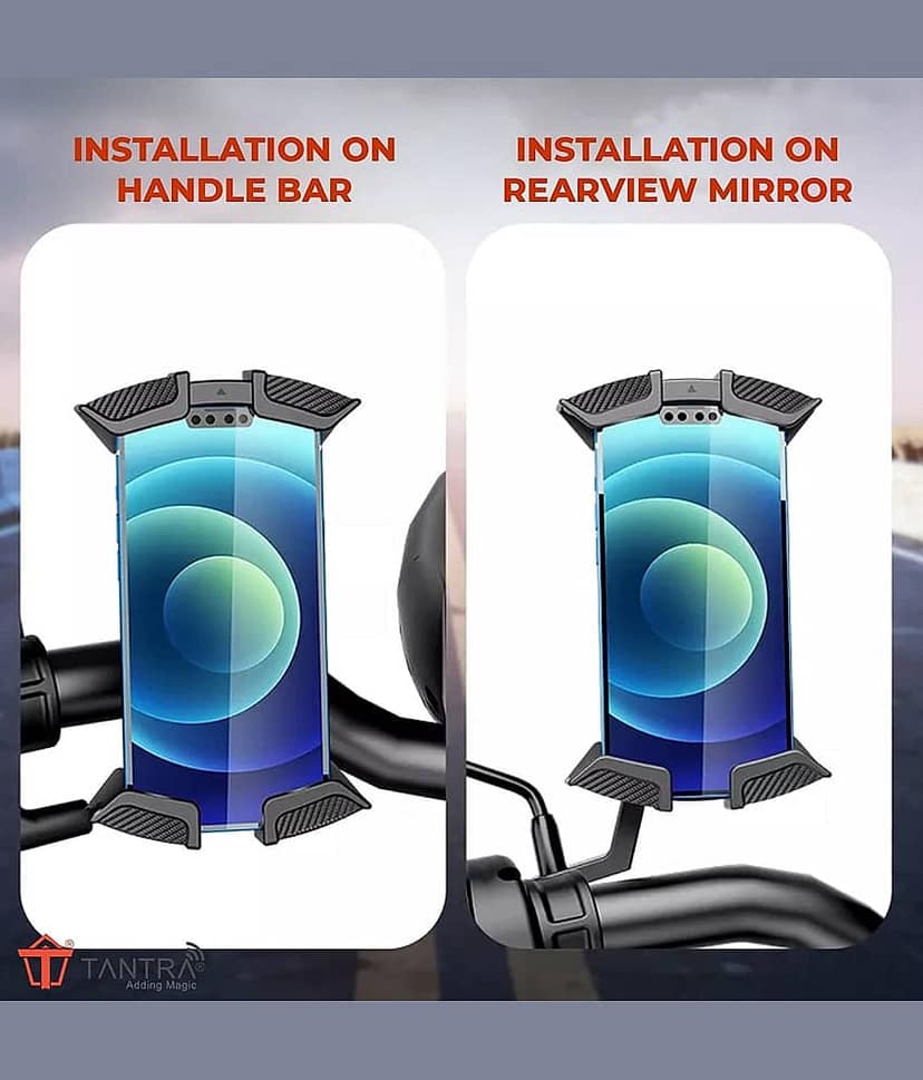 TANTRA S1B Rear Mirror Mobile Holder for Bikes One Touch Technology Bike Mobile Holder for Maps and GPS Navigation, 360° Rotation, Anti Shake Mobile Stand for Bike Accessories, Bi Cycle Accessories view 2