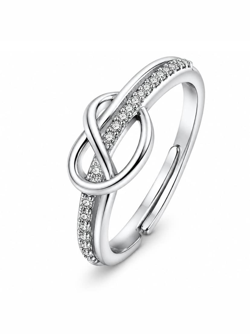 AXORA LIFE 925 Sterling Silver Adjustable Knot Ring with CZ Stones view 3