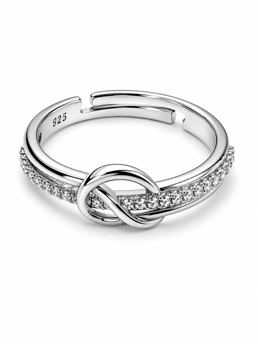 AXORA LIFE 925 Sterling Silver Adjustable Knot Ring with CZ Stones view 4
