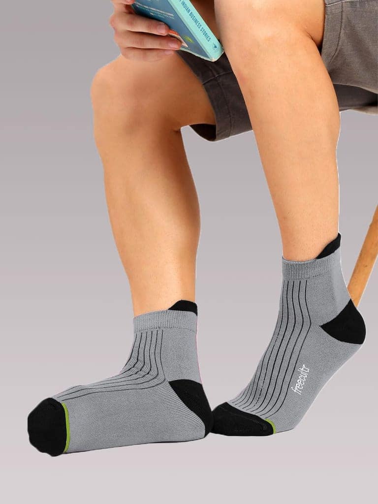 Freecultr Ankle Socks | Breathable Bamboo Fibre | Odour Resistant | Thermo Regulated | Moisture Wicking | Anti-Slip Y-Heel | Soft & Comfortable Fuzz Peach, Dark Grey, Black view 4
