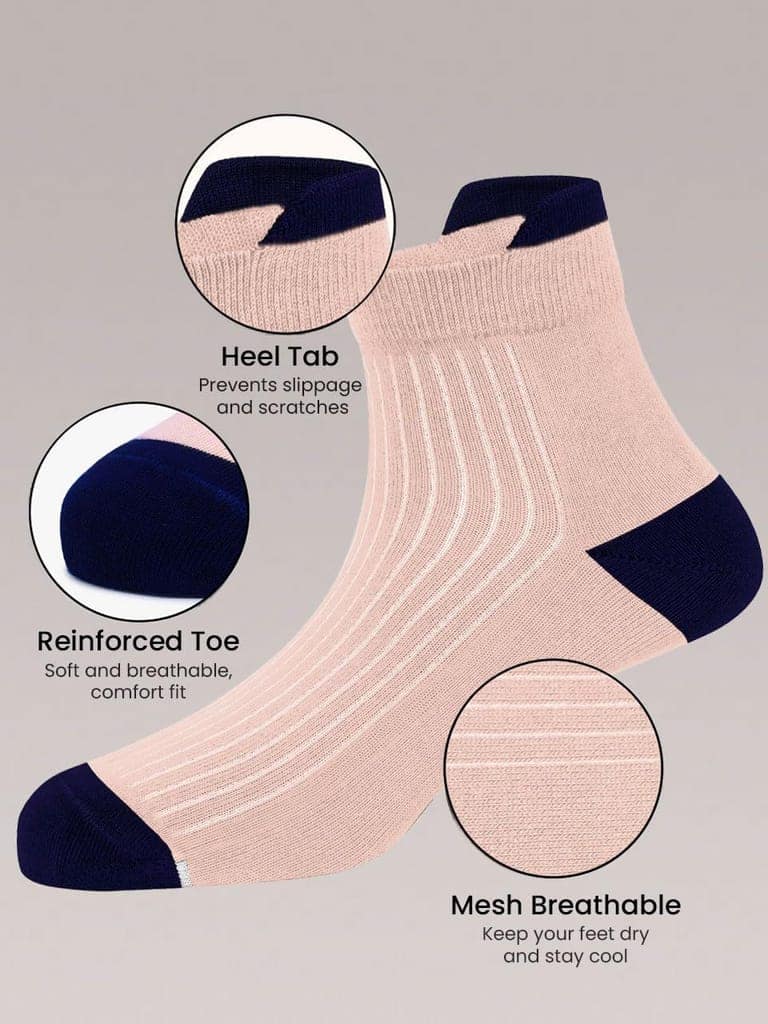 Freecultr Ankle Socks | Breathable Bamboo Fibre | Odour Resistant | Thermo Regulated | Moisture Wicking | Anti-Slip Y-Heel | Soft & Comfortable Fuzz Peach, Dark Grey, Black view 7