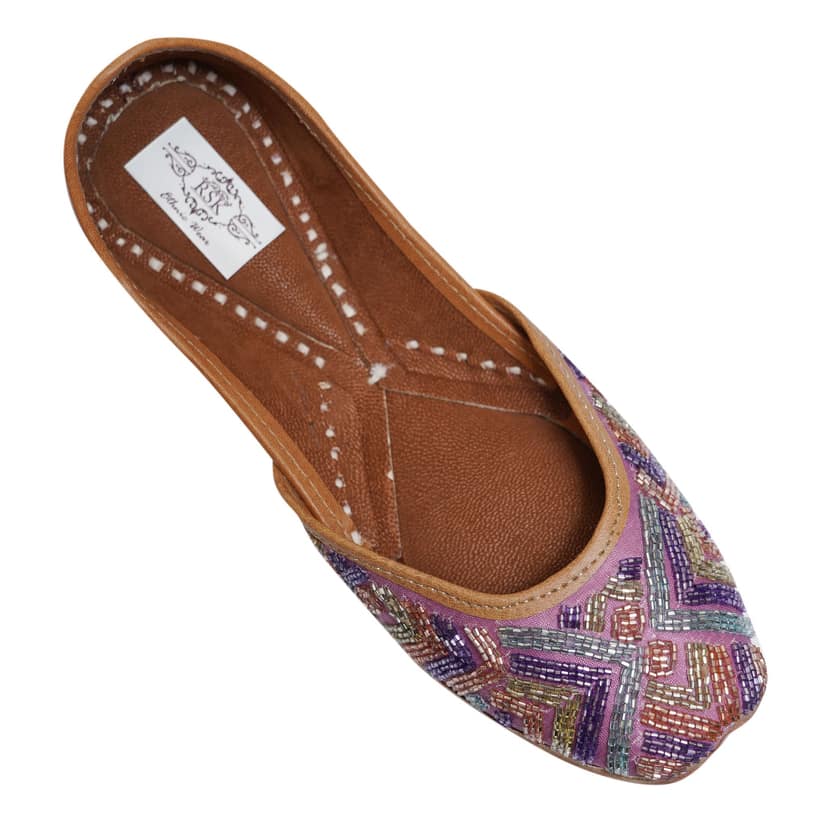 RSK ETHNIC WEAR, Lilac Color Embroidered Handmade Jutti for Women with Soft Leather and Double Cushion view 3