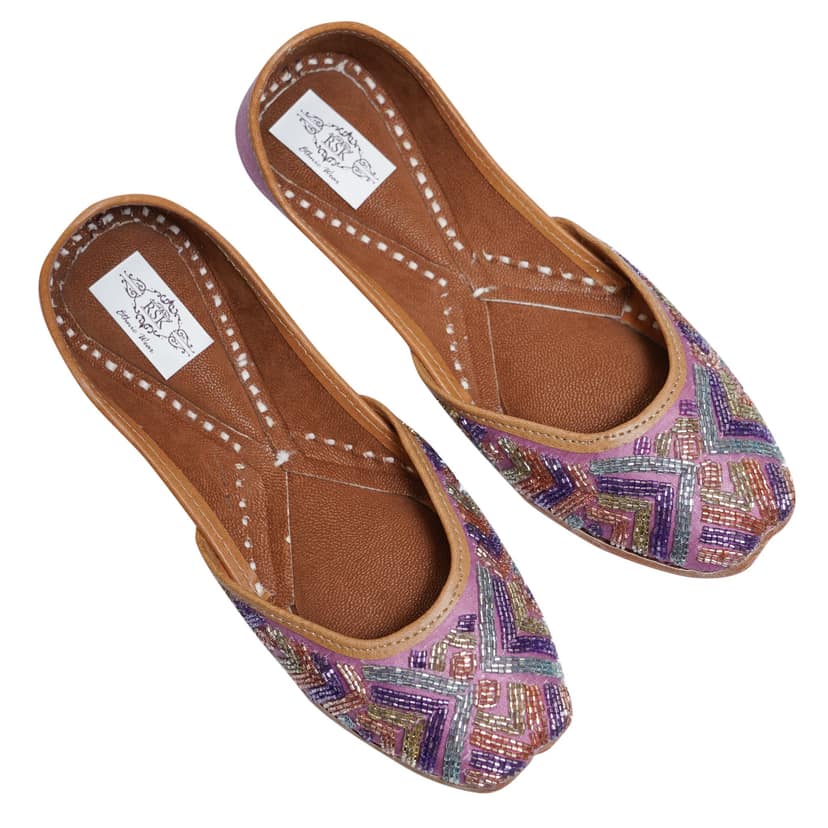 RSK ETHNIC WEAR, Lilac Color Embroidered Handmade Jutti for Women with Soft Leather and Double Cushion view 5