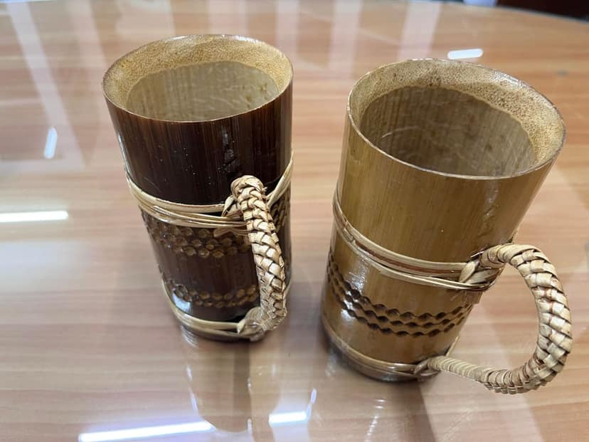 Handcrafted Bamboo Beer Mugs with Woven Handles, Natural Wood Finish, Set of 2 view 2