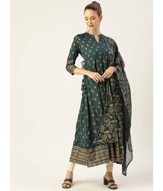 HISHAM - Green Rayon Women's Anarkali Kurti with Dupatta ( Pack of 1 )