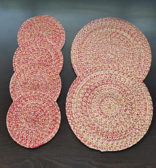 Round table mats cotton placemats (pack of 6) | Big Mats & Hotpads / trivets, Heat Resistant, Reversible Use (Red - Yellow) by Bulky Santa