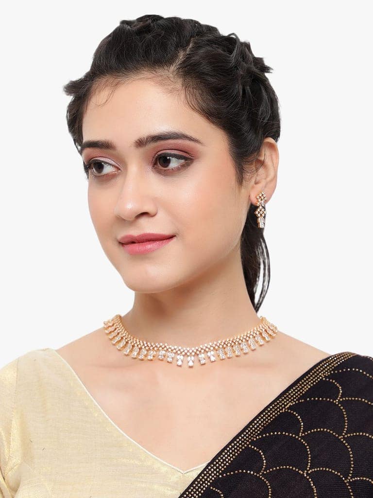 Cardinal Rose Gold Plated American Diamond Necklace Set view 2