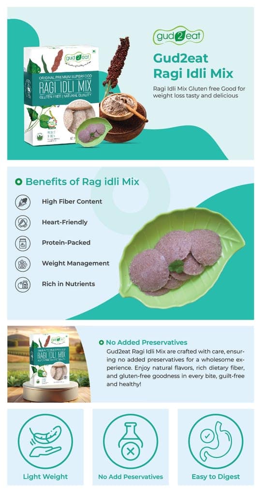 Gud2eat Ragi Idli Mix | Gluten free | Good for weight loss | tasty and delicious | 200g view 3