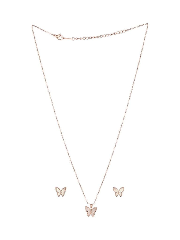 Anti-Tarnish Rose Gold Toned Faux Pearl Butterfly Minimal Chain Pendant Jewellery Set view 5
