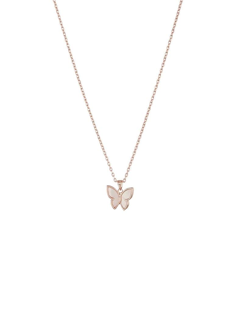 Anti-Tarnish Rose Gold Toned Faux Pearl Butterfly Minimal Chain Pendant Jewellery Set view 6