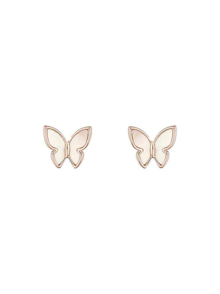 Anti-Tarnish Rose Gold Toned Faux Pearl Butterfly Minimal Chain Pendant Jewellery Set view 7