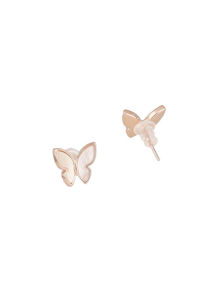 Anti-Tarnish Rose Gold Toned Faux Pearl Butterfly Minimal Chain Pendant Jewellery Set view 8